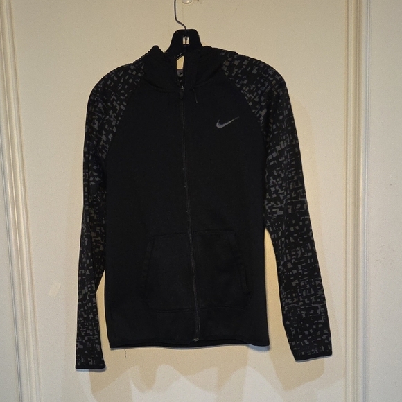 Nike Black Gray Patterned Zip Hoodie Small - Picture 1 of 6
